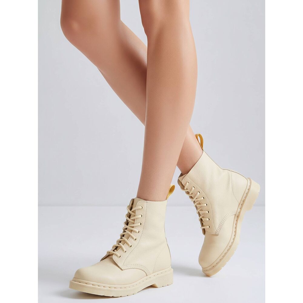 🩵NIB Dr. Martens Toile Cream Mono Pascal Virginia Leather 1460 Boots Size 8